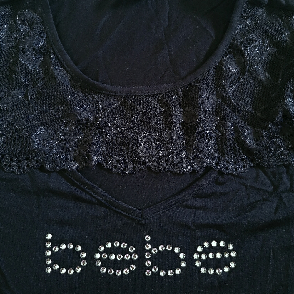 bebe Black🖤 Peek-a-boo Lace Accent Top - NWT - Picture 6 of 15